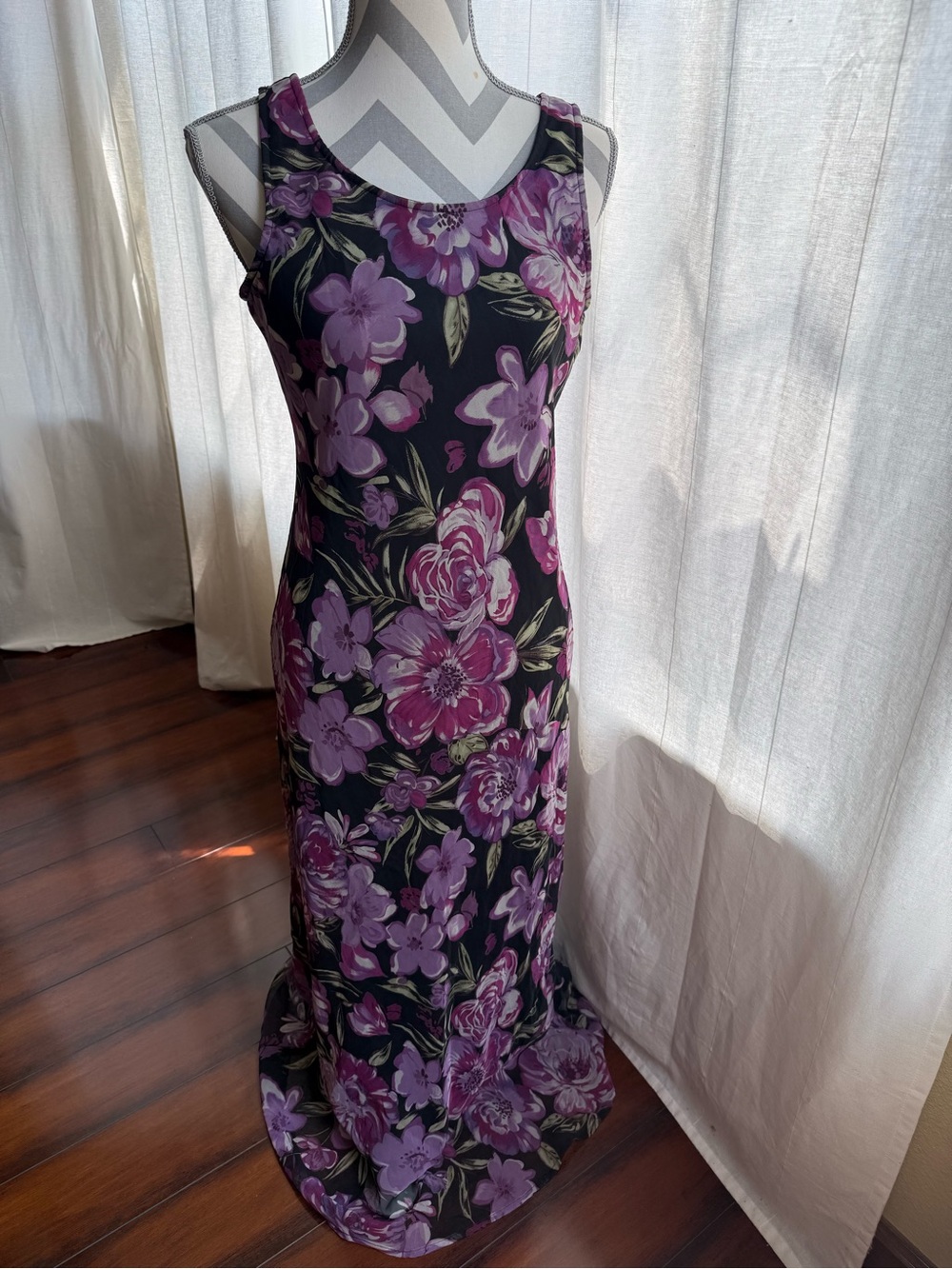 City Triangles Black Maxi Dress with Purple Floral Print